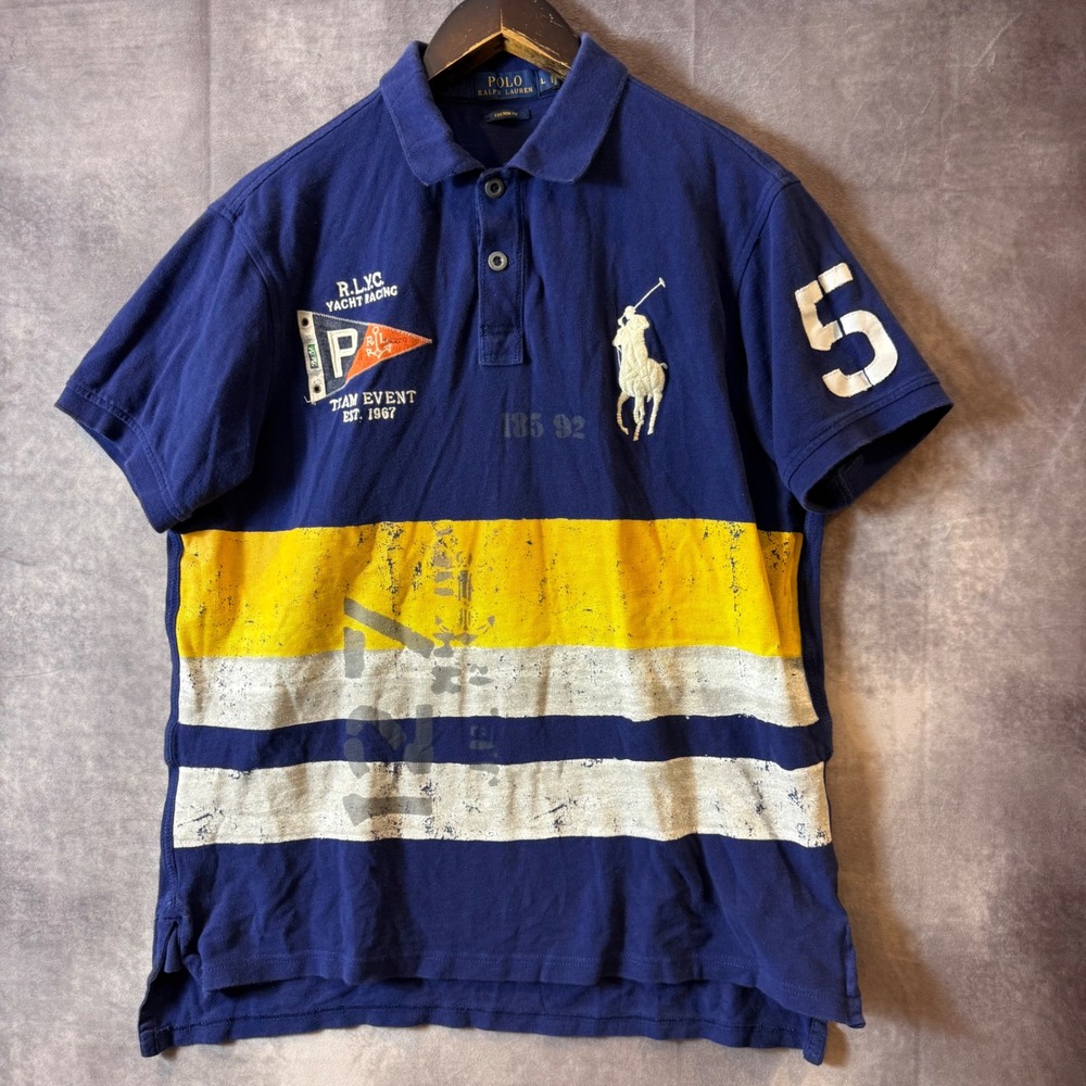 Polo Ralph Lauren Mens Big Pony Yacht Racing Polo Shirt Blue Large Custom Fit